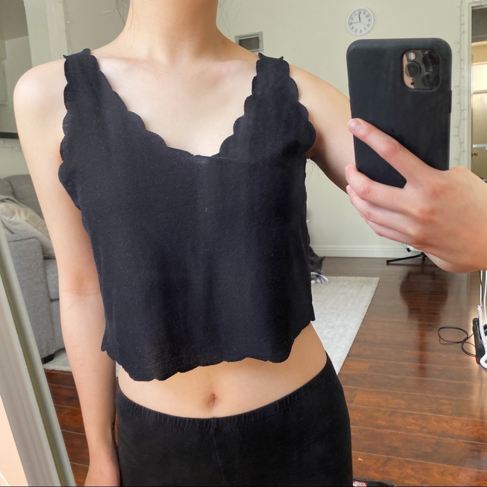 Topshop Lettuce Trim Edge Crop Tank Top in Black
